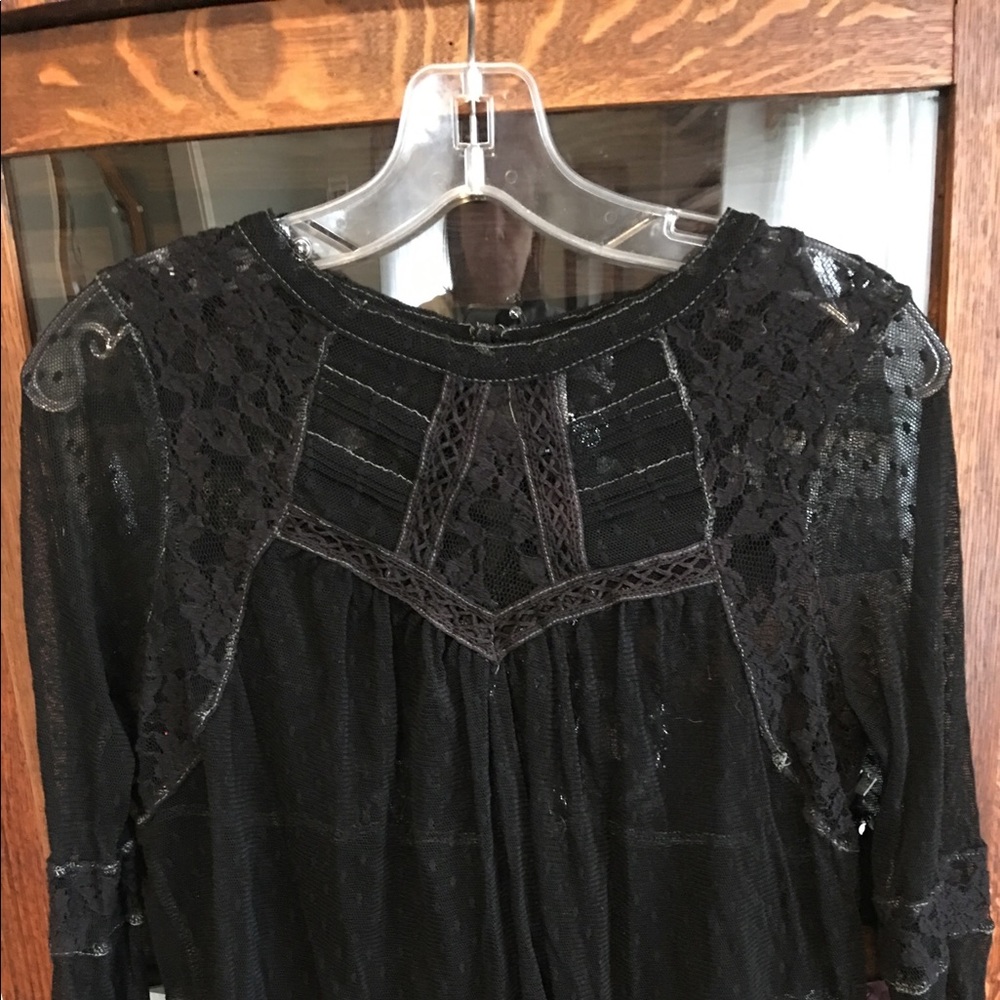 Free People Black Lace Ruffled Top